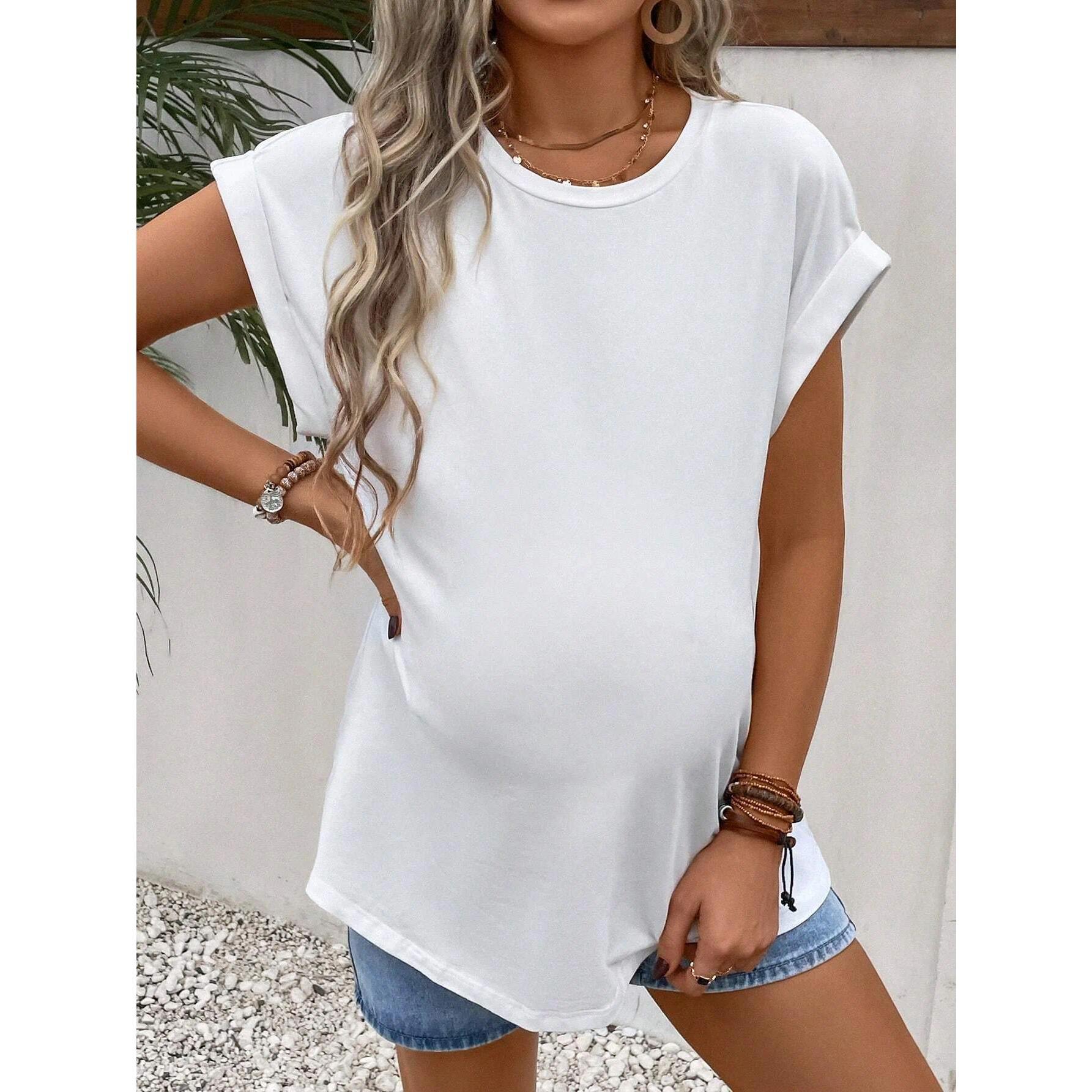 Maternity shirt, sporty and casual, loose white top for summer, maternity wear