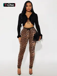 Women's Fashion Feminine Lace Trim Printed Fitted Slim Fit Pants with Pockets, Comfortable Casual Simple Style, Suitable for Everyday Daily Home Wear, Sports