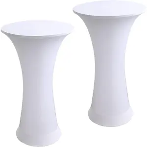 Cocktail Spandex Stretch Round Tablecloth, 2 Pack 24"x43" Fitted Highboy Stretch Table Cover High Top Round Cocktail Tablecloth for Bar Wedding Banquet (White)