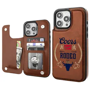 For iphone iPhone 17 16 15 14 13 12 PRO MAX PLUS, Creative Trendy Vintage Western Style Card Holder Wallet Aesthetic Pattern Brown Casing ,PU Leather Stylish Gift Shockproof Protection Anti-Drop Protective Protector Phone Cases Shell Cover