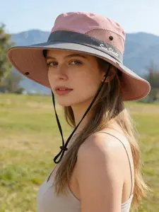 Summer Outdoor Essential Unisex Sun Protection Hat, Large Brim Full Face Neck Coverage, Breathable Mesh Side, Adjustable Drawstring, Lightweight Fabric, Sunscreen Leisure Hat, Hiking Hat, Sun Bucket Hat
