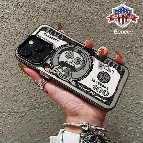 Cartoon Dollar TPU Phone Case for iPhone Devices (16,15,11 Pro Max,X,XR,XS Max,8,7 Plus) - Durable, Waterproof, Lightweight, Shockproof Accessories with Matte Back, Sleek Look, Comfy Hold, Raised Edges, Precise Cutouts (Black)