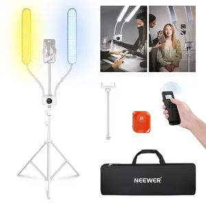 NEEWER BH40B Esthetician Light with Phone Holder & Travel Bag Kit, Support 2.4G/PC/MAC Control & Separate Control of 2 LED Light Heads, CRI98+ Bi Color Stepless Dimmable Tattoo Lighting Lash Lamp