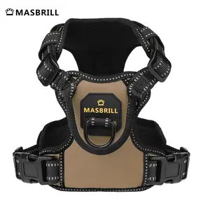[Masbrill]Reflective dog harness with handle, adjustable, breathable and comfortable, suitable for puppies to large dogs