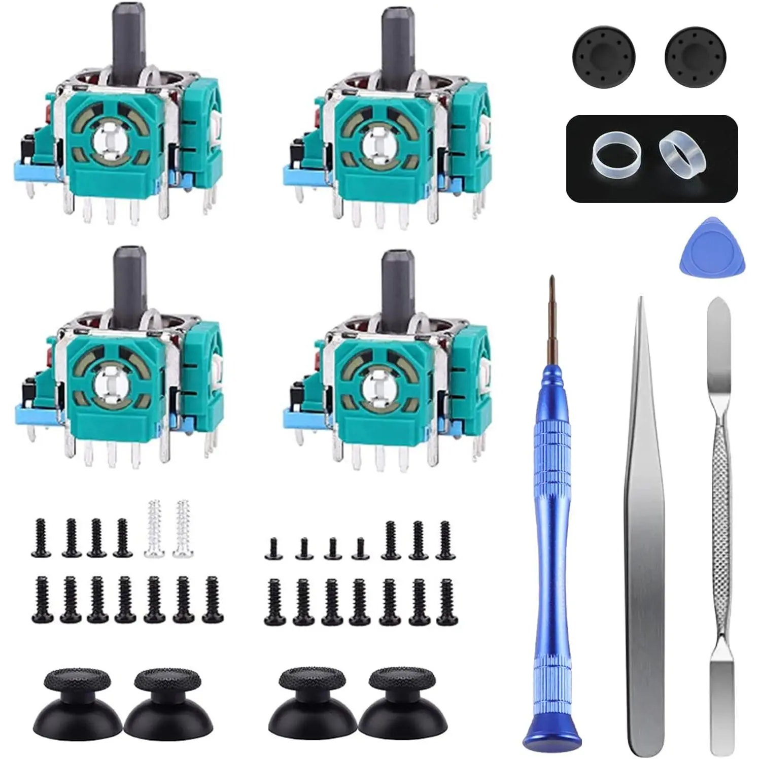 Joysticks Replacement for PS5 Controller, 3D Joystick Module Parts Compatible with Playstation 5 DualSense 51 PCS Controller parts 4 Joystick, Thumbstick, 10 Protective Ring and More,blue