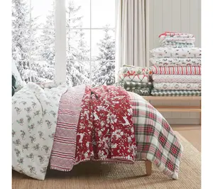 Martha Stewart Rose Ribbon White/Red Cotton Queen Sheet Set