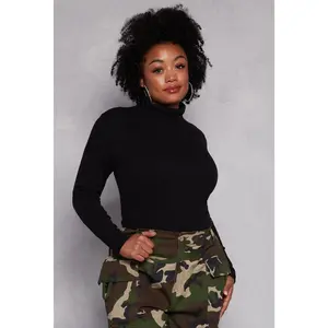 Plus Size Ribbed Knit Long Sleeve Turtleneck Top