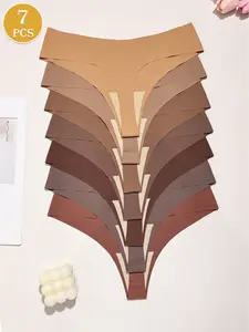 7 Pack Seamless Women's Thongs - Soft & Comfortable Nylon Blend Underwear, Low-Rise, Stretchy & Opaque | Minimalist Style | Elastic Nylon Blend