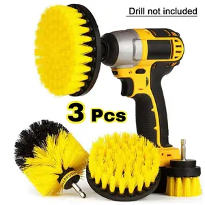 Car Detailing Brushes Wash Auto Detail Cleaning Drill Kit Engine Wheel Clean Set 3 Pcs Yellow & Black Bristles for Grout Floor Tub Shower Tile