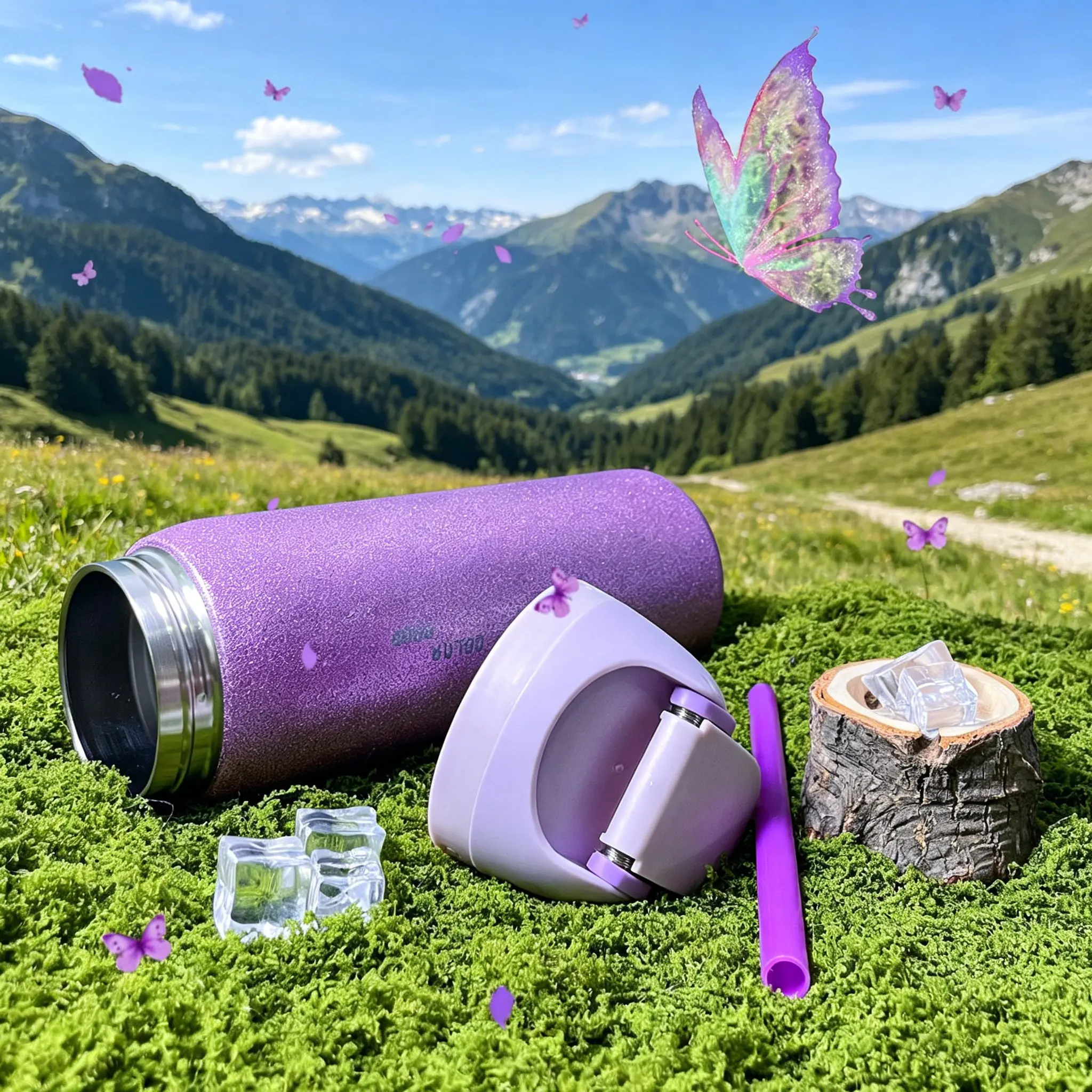 OW-Diamond purple 32oz/945ml outdoor sports water bottle, double-layer vacuum insulated portable cup. Comes with a handle and a straw. Suitable for travel, home use and office use. Ideal for sipping in summer and drinking cold beverages Drinkware Flasks