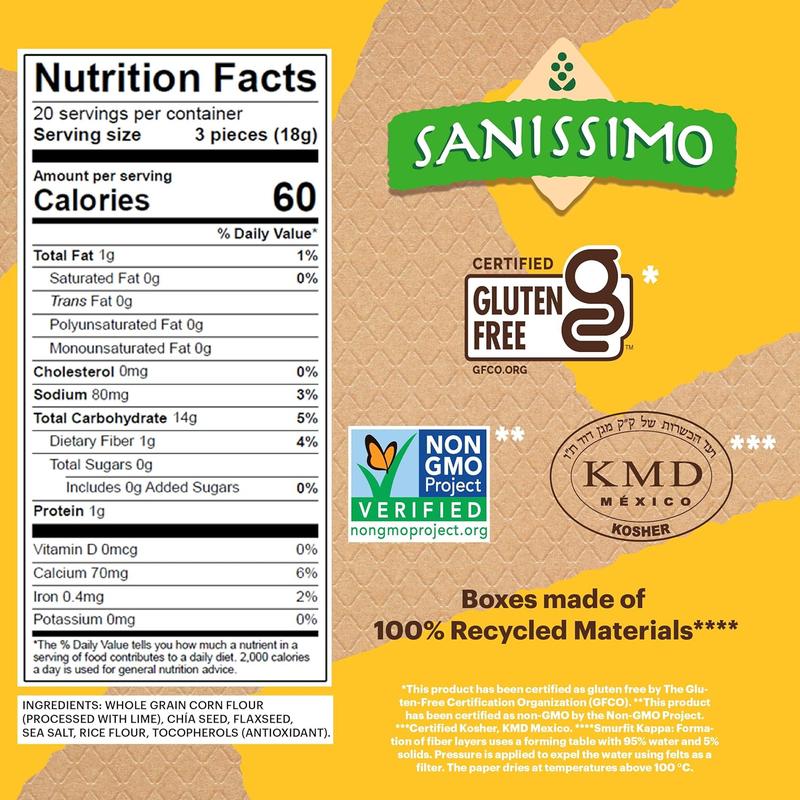 Sanissimo Salmas Salted, 20 packs of 3 Crackers, Oven Baked Corn Crackers, Gluten Free, Non GMO, Kosher Certified