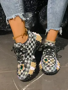 Vintage Distressed Sneakers for Women, Thick Sole Height Increasing Dad Shoes, Unique Design Casual Shoes, Versatile Fashion Footwear