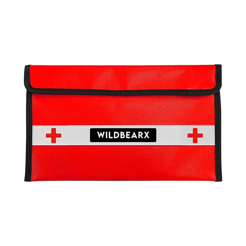 WildBearX Fireproof and Waterproof Document Bag with First Aid  Kit – Large Capacity Fire Resistant Safe Storage Pouch with Zipper for Documents, Cash, Money, Passport, Files & Valuables