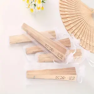 60pcs Elegant Bamboo Wooden Folding Fans - Intricate Cut-Out Designs, No Power Needed, Ideal for Wedding & Summer Party Favors Decor Hand