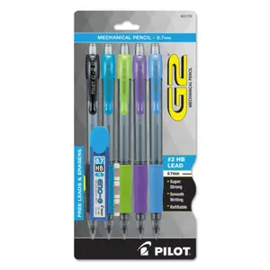 Pilot PIL31776 G2 Mechanical Pencil - 0.7 mm, HB No.2.5 Black Lead, Assorted Barrel Color, Pack of 5 - Assorted, Clip Functionality, Grip, Pencil Grip, Plastic Tube Options, Assorted Pencils, Clip Functionality Pencils