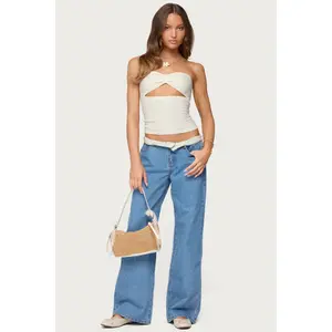 Floral Foldover Low Rise Baggy Jeans