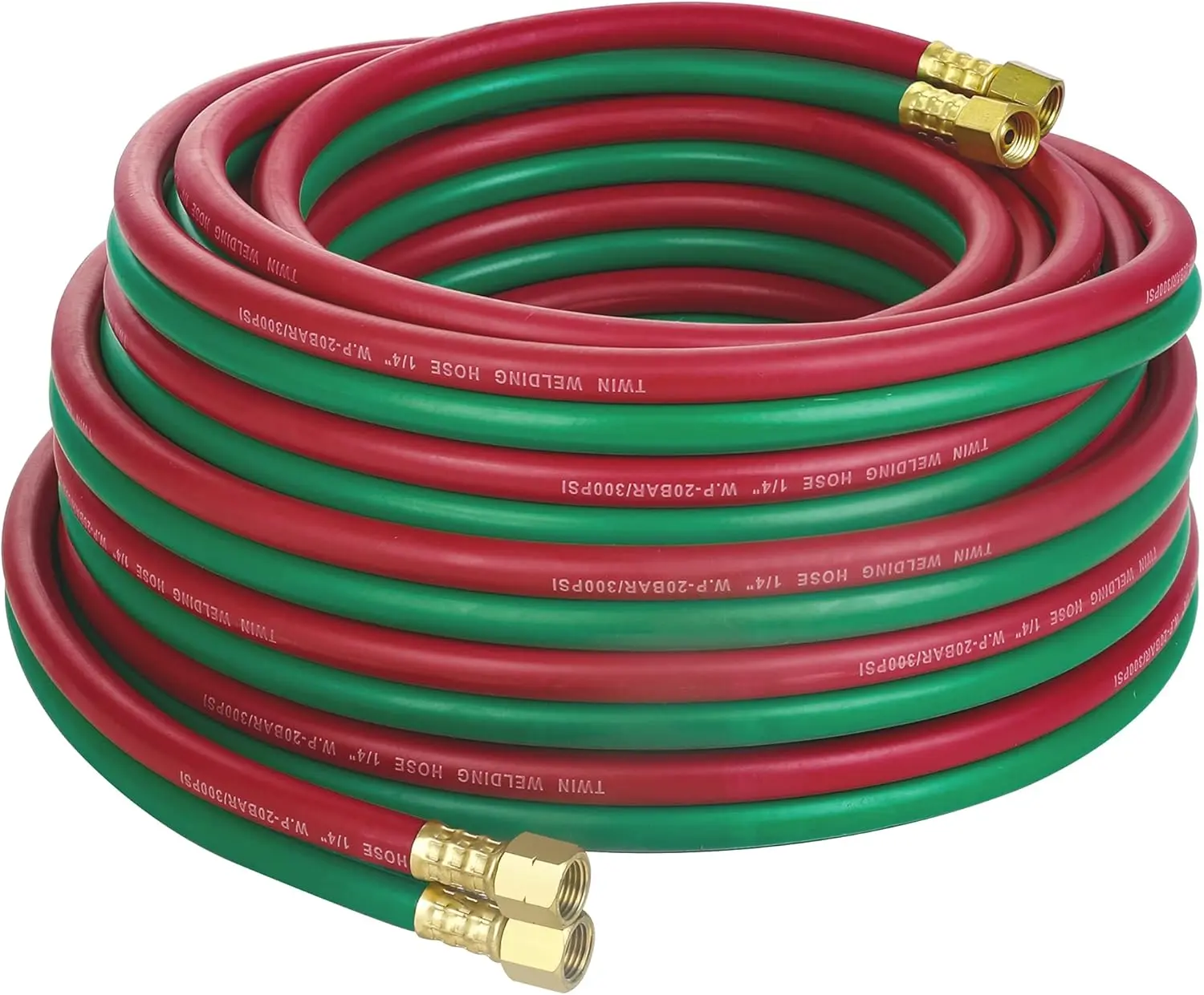 Hromee 1/4-Inch × 50ft Color-Coded Acetylene Rubber Oxygen Acetylene Twin Hose, 9/16"-18 B Fittings, Kink-Resistant Durable Hose for Welding Cutting Torch Tools