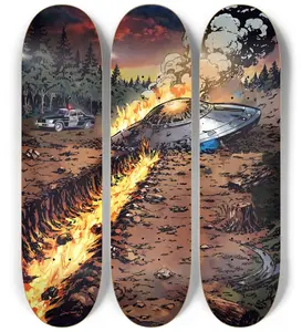 Vintage Comic Style Area 51 Crash site 3-piece skateboard deck set