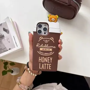 Cute Bear Coffee Cup Silicone Phone Case for iPhone 17 16 15 14 13 Pro Max - Shockproof Protective Cover Casing
