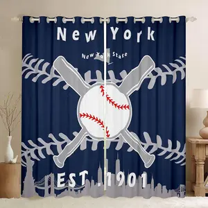 Basebal Team Curtain,Youth Men Baseball Window Curtains for Gift,Retro Sports Window Treatments,Ball Bat Patchwork Shades Drapes
