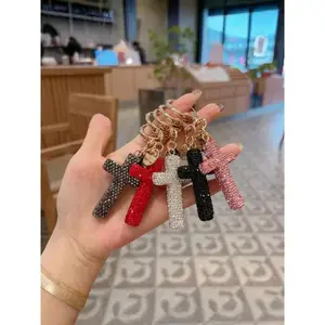 Cross Keychain with Crystal Diamond Accents, Unisex Bag Charm for Car Keys & Handbags