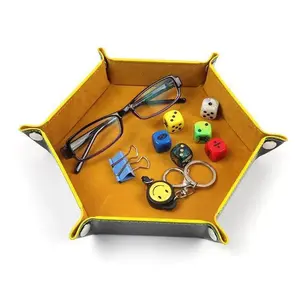 Foldable Dice Tray Holder Box PU Leather Folding Hexagon Coin Square Tray for RPG Role Playing Table Board Games