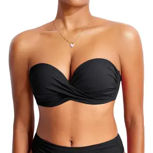Women's Underwire Bandeau Bikini Top Sexy Strapless Bathing Suit Tops Halter Swimwear Bra Sizes