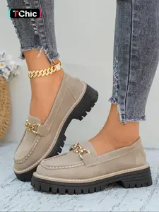 New Spring Autumn Loafers Large Size Casual Frosted British Style Women's Shoes Thick Sole Chunky Heel, Comfortable and Stylish Footwear