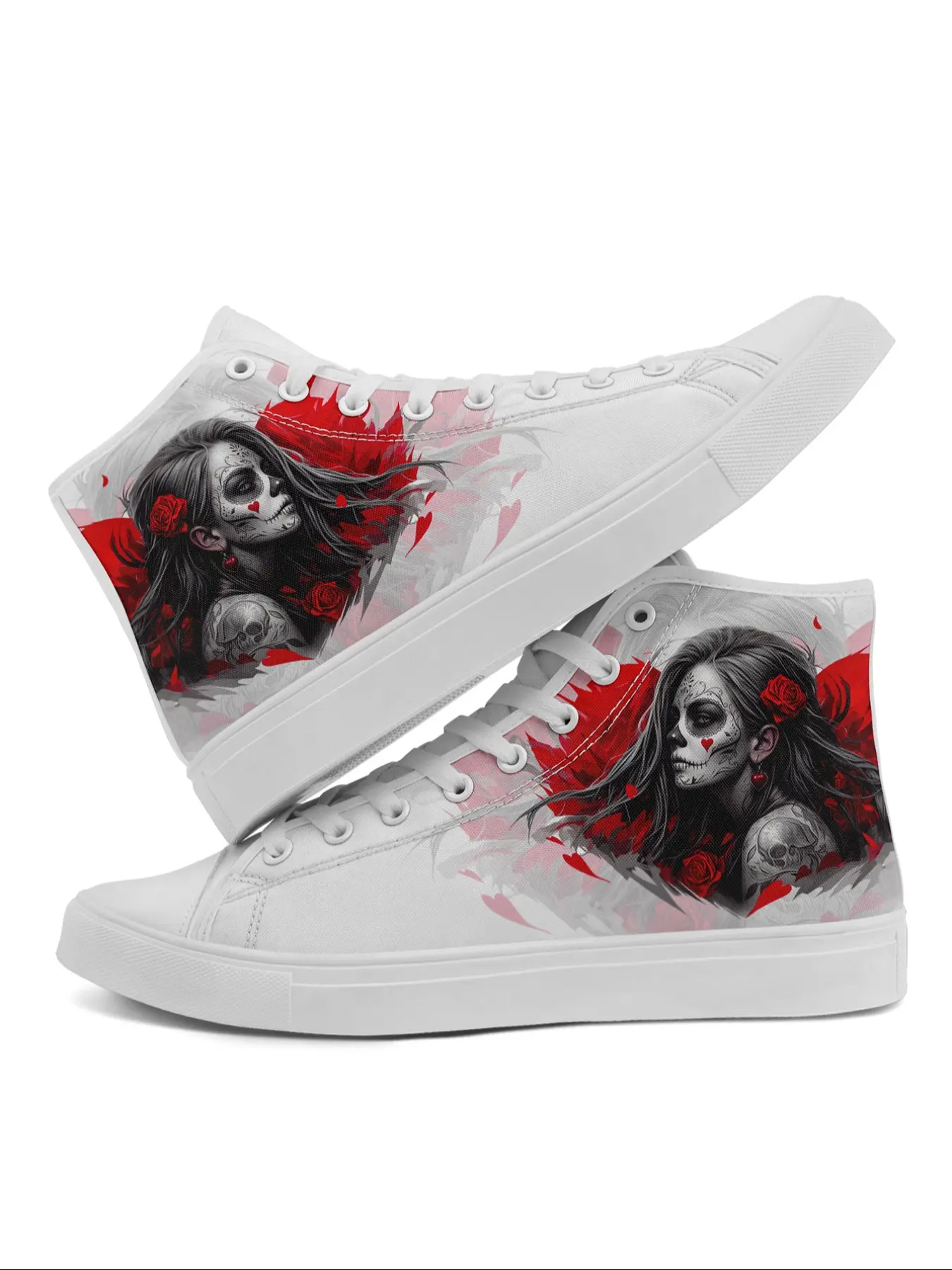 Men's Gothic Skull High-Top Sneakers, Punk Streetwear Casual Shoes, Lightweight Breathable Trainers for All Seasons, Plus Size Fashion Sneakers