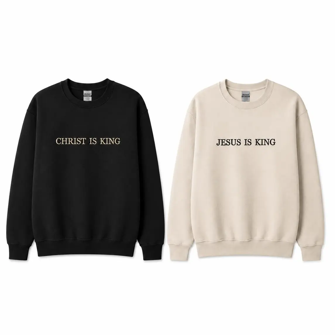 Embroidered Jesus Is King Crewneck: Faith-Based Sweater, Personalized Cross On The Sleeve, Christian Gift, Religious Inspirational Fall Winter Outfit Womenswear