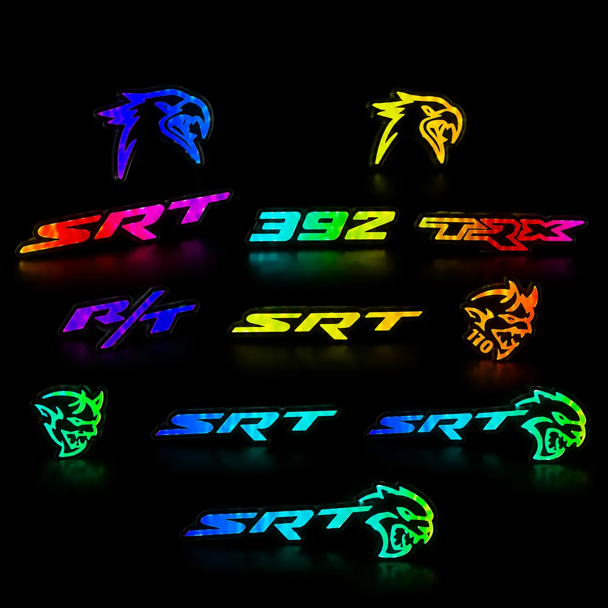 RGB LED Grille Badge Car Accessories - SRT, Hellcat, Scat Pack (Fits Dodge Charger, Challenger, Durango, Grand Cherokee, Jeep, Ram) Plug-and-Play Halloween Gift