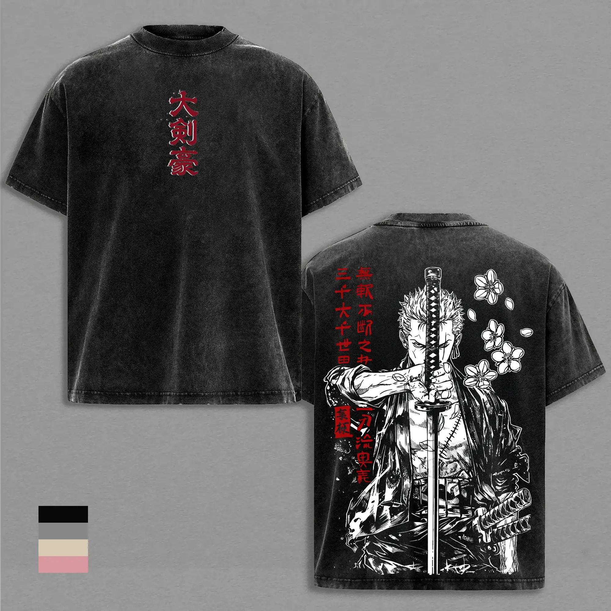 Zoro Tee Washed - Vintage OnePie's Anime Shirt Roronoa Zoro Graphic Tee Vintage Washed T Shirt Unisex Streetwear Santoryu Anime Tee Three Sword Style Shirt Anime Clothing Gift for Anime Lovers Fans Apparel
