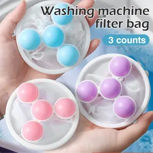 3 Counts Washing Machine Filter Bag, Prevents washer clogs and buildup, Collects cotton lint and small debris, Reduces need for frequent cleaning,Random Color