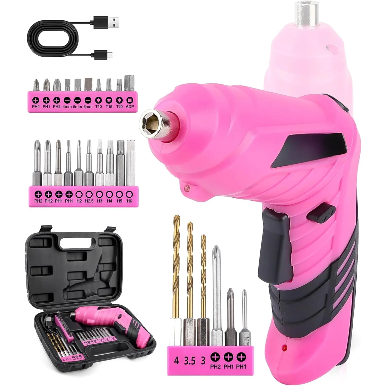 Power Electric Cordless  Set Rechargeable 3.6V Power  Kit Tools for Women with 27 count Accessories Pink