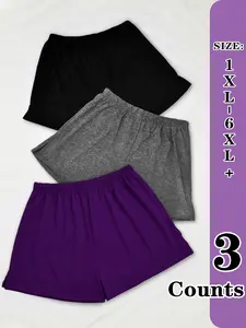 Plus sizes 3 Counts Set of Classic Split Casual Shorts, Sleep Pants for Women