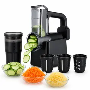 Electric Vegetable Slicer and Cheese Shredder, 3-in-1 Drum Grater with 3 Interchangeable Blades for Potatoes, Carrots, Cucumbers and Meal Prep, Black