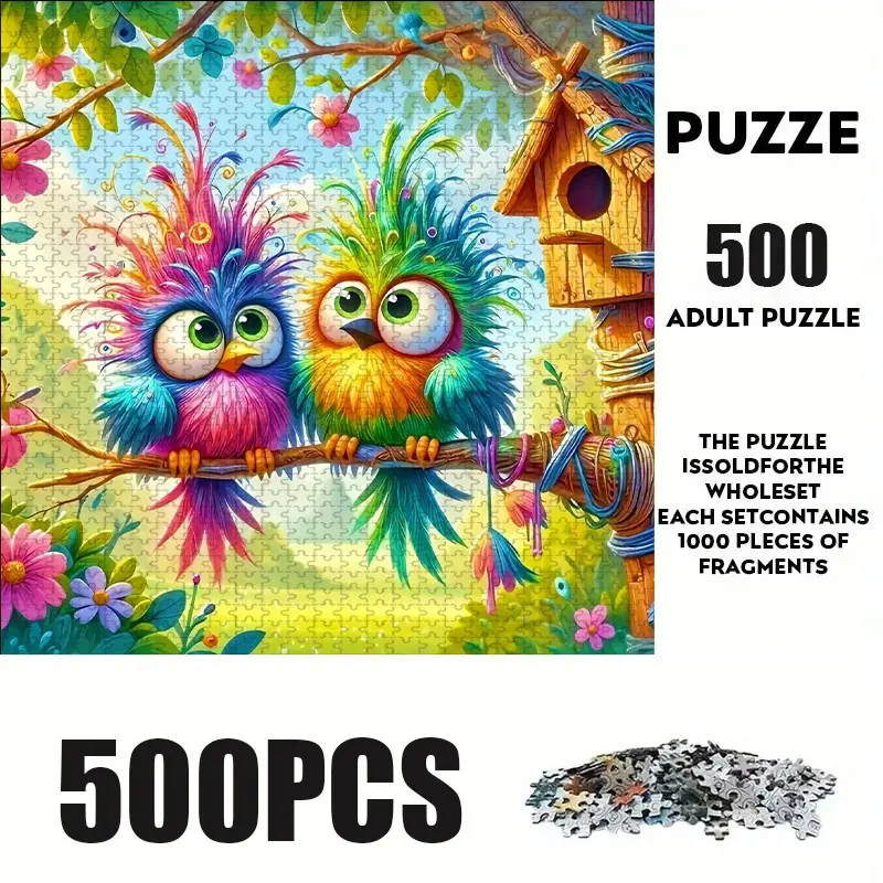 500 Piece Cartoon Birds Puzzle, Large Adult Family Interactive Fun Toy, DIY Home Decor Brain Challenge, Holiday Scene, Perfect Gift