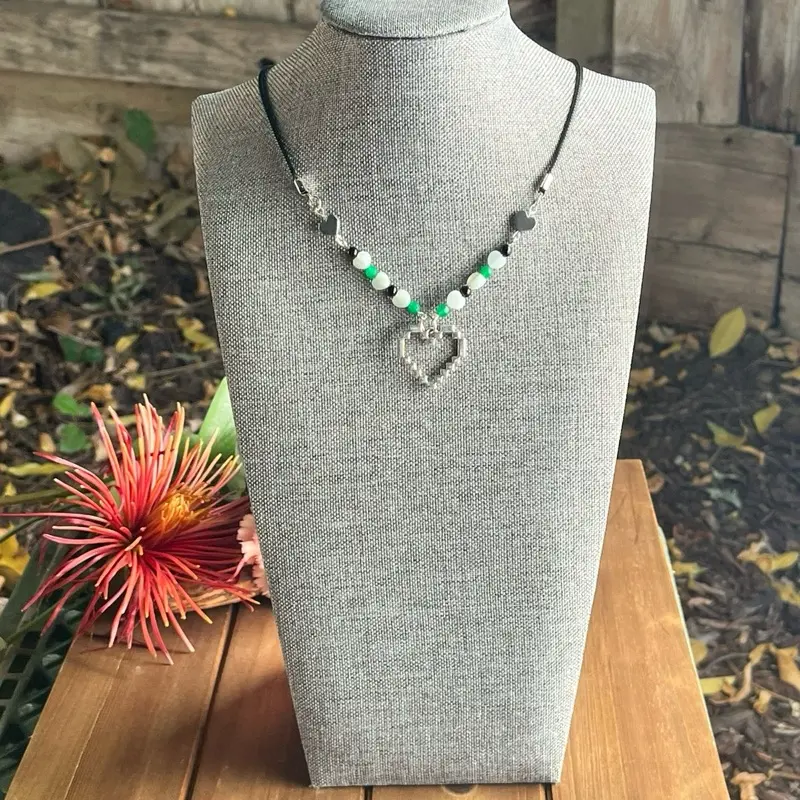 Activate My Heart Chakra Gemstone Bead Necklace with Heart Charm for Spiritual Healing and Energy Boost