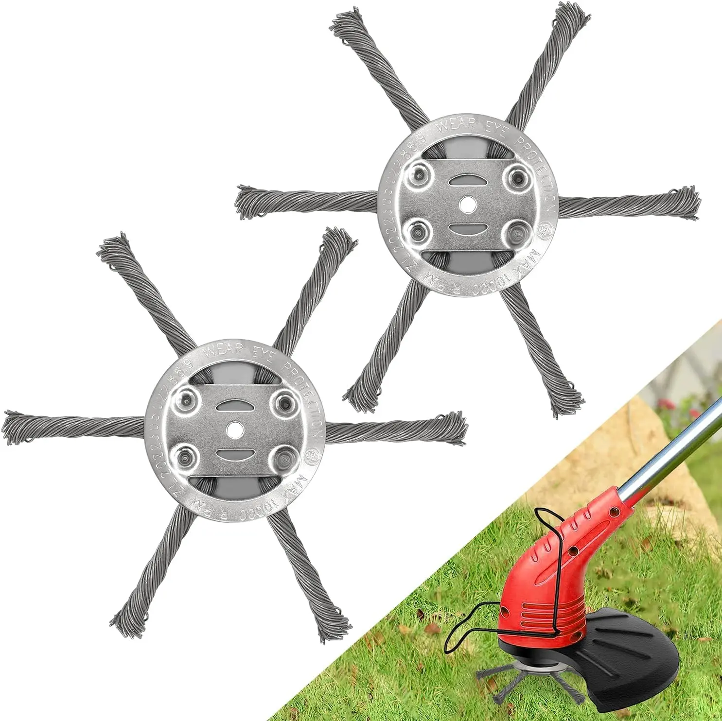 2pcs Rust Resistant Stainless Steel Wire Weed Brush Replacement Wheels, Weed Control & Grass Trimming Accessory for Garden Lawn Mower Power Tools