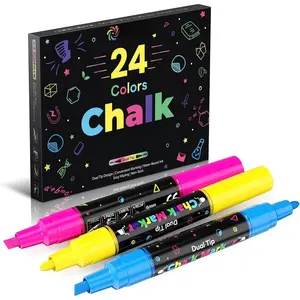 24  Colors Dual Tip Liquid Chalk Markers - Erasable Chalk Pens for Blackboard, Chalkboard Signs, Glass, Windows, Bar Menu, Wet Erase Neon Makers for Just Married  Windows Decorations