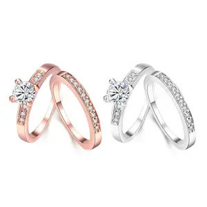 Rose Gold Plated Platinum Plated Bridal Engagement Wedding Set Ring AAA Zirconia B153