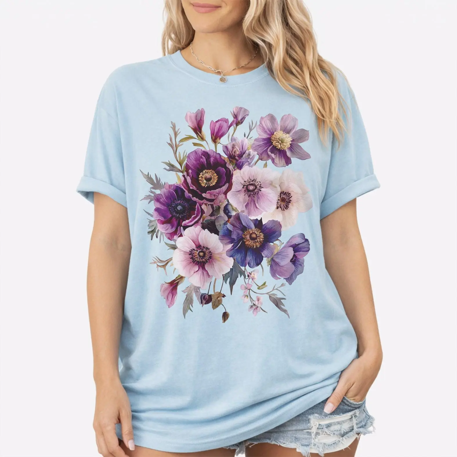 Comfort Colors Purple Wildflower Shirt, Botanical Floral Graphic Tee, Cottagecore Flower Shirt, Gift for Flower Lovers