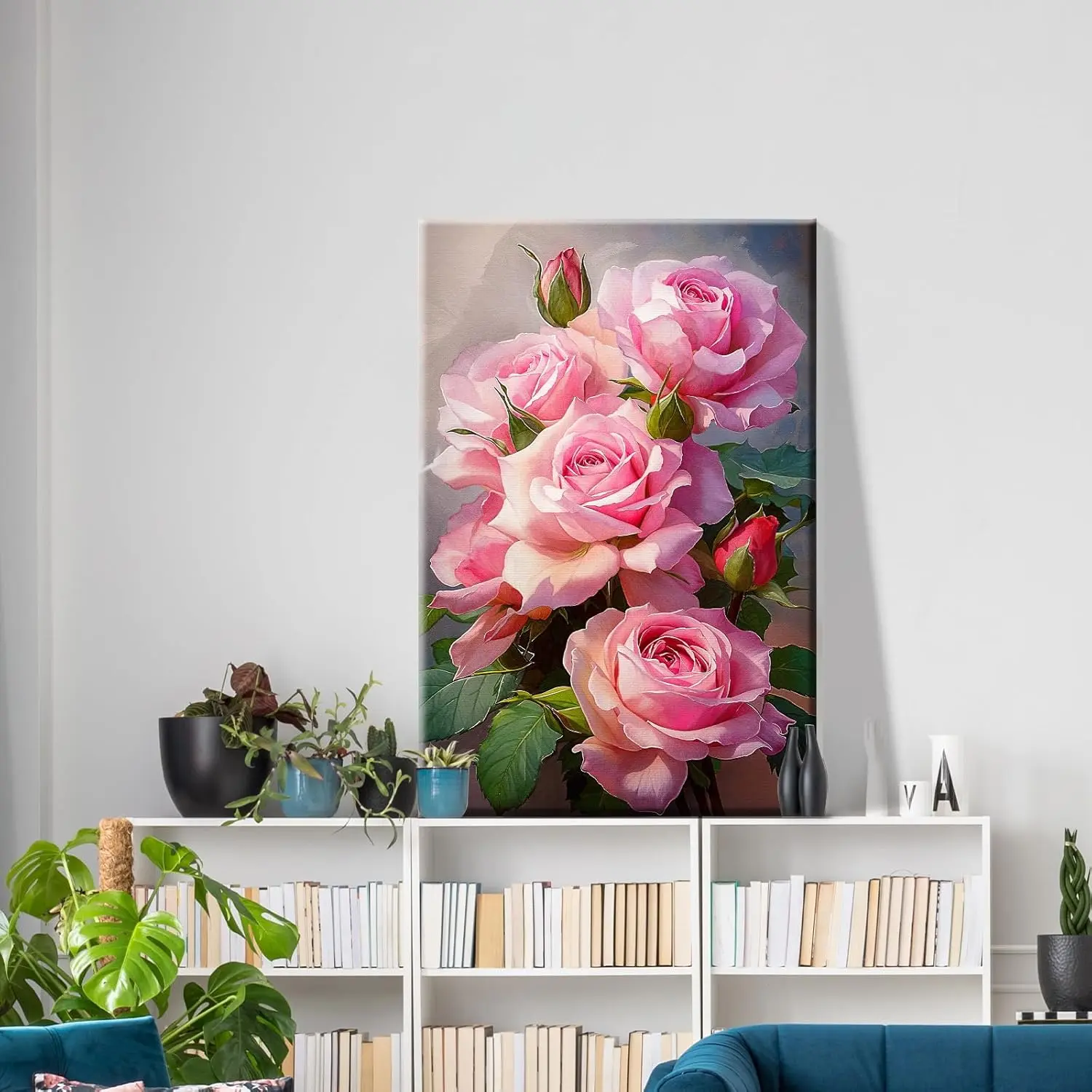 Paint by Numbers Kit for Adults with Frame Flowers Paint by Numbers Kit with Easel DIY Adult Paint by Number Kits on Canvas Framed Floral Oil Painting Kits for Home Wall Decor 8x12 Inch