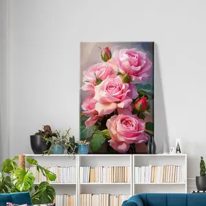 Paint by Numbers Kit for Adults with Frame Flowers Paint by Numbers Kit with Easel DIY Adult Paint by Number Kits on Canvas Framed Floral Oil Painting Kits for Home Wall Decor 8x12 Inch