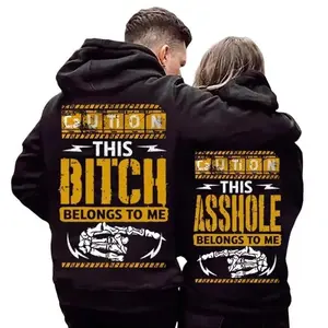 Matching Couple Hoodie This As***le/B**ch Belongs To Me Menswear Unisex Decoration Jet Print Sweatshirts Cotton Garment Stylish Tops