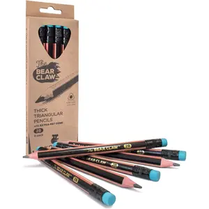 | Bear Claw Pencils 1-Pack (6 Pencils) - , Thick, , Triangular Grip, Graphite, 2B Lead with Eraser - Suitable for , Art, Drawing, Drafting, Sketching & Shading