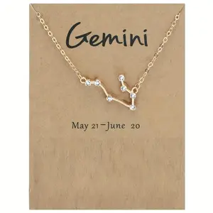 Plated 12-Zodiac Necklace with Zodiac Pendant and Zodiac Card