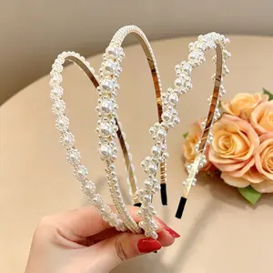 Elegant Wave Braided Pearl Hairband Set, Multi-Functional Twist Hair Ring, High Crown Face Slimming Headband, French Style Hair Accessory