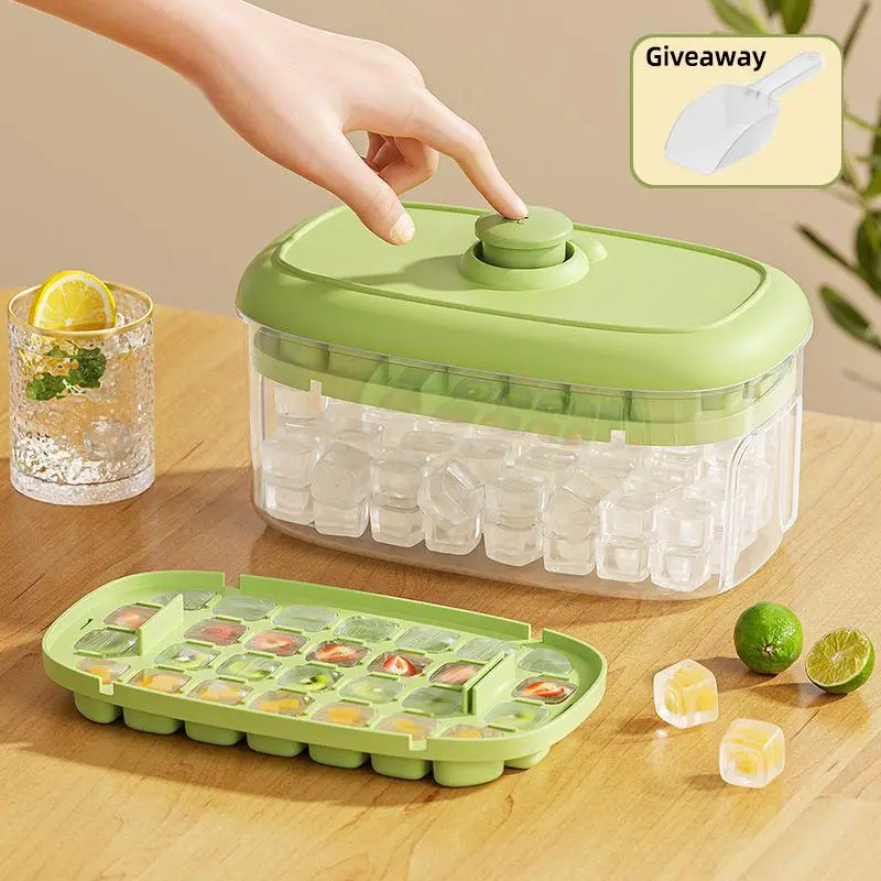 Ice Cube Mold with Lid & Ice Scoop & Storage Box, 1 Box 28/56 Grids Ice Cube Tray, Summer Home Kitchen Essential Ice Maker