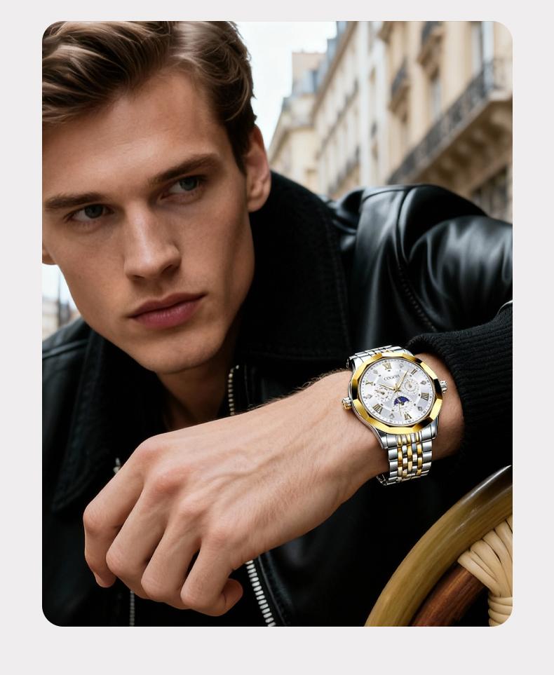 【Valentine’s Gift for Husband】new multifunctional luxury Moon Phase Master Men's Watch, equipped with original Swiss movement,  mechanical style, sapphire crystal, stainless steel strap, and luminous waterproof design.